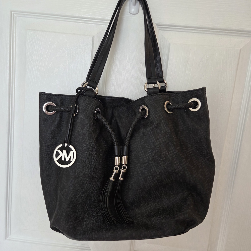 Michael Kors Black MK Monogram Drawstring Tote
